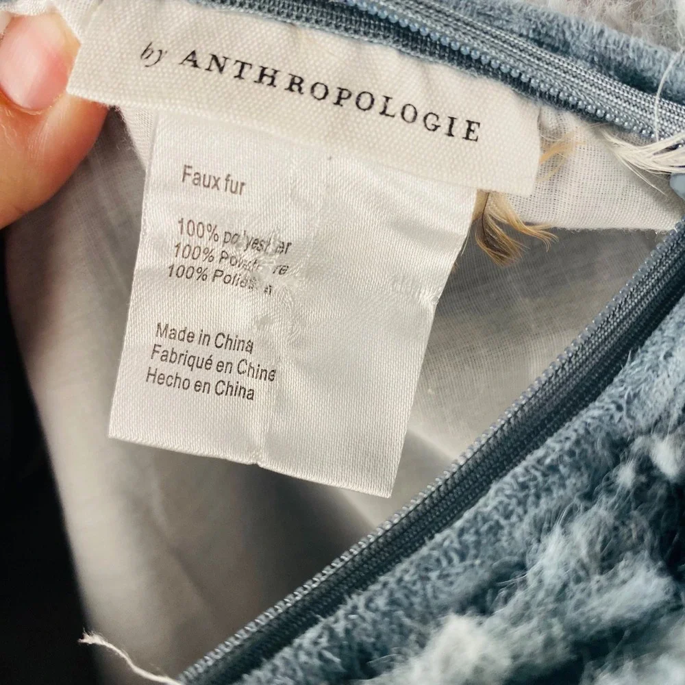 Anthropologie Gray Faux‎ Fur Luxurious Large Pillow Cover 24x24 Glam Luxe Cozy